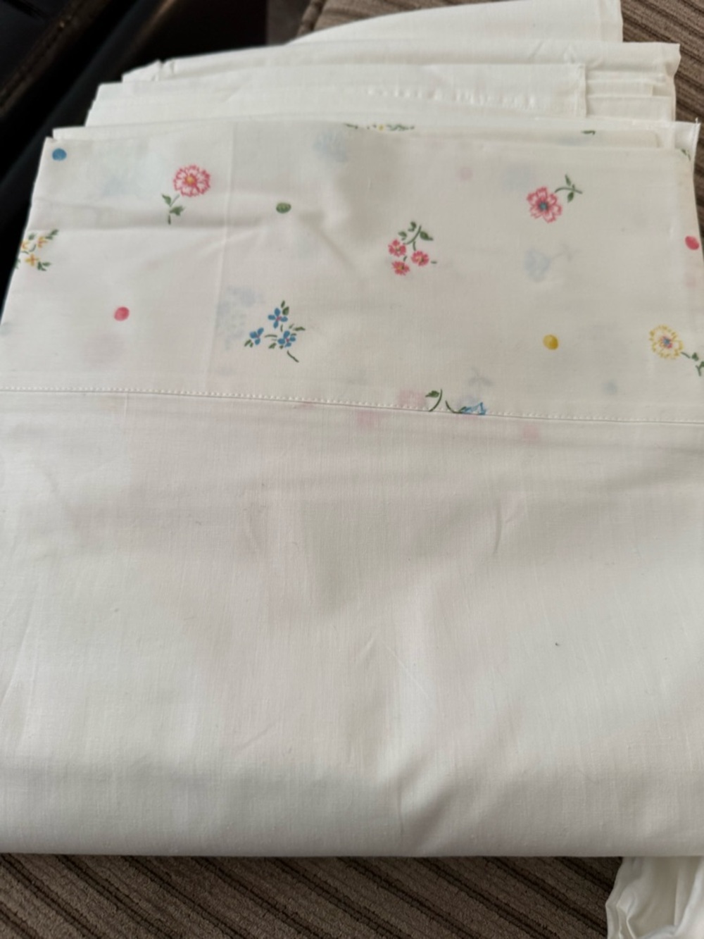 Crisp White with floral trim king flat sheet,  Percale Vintage